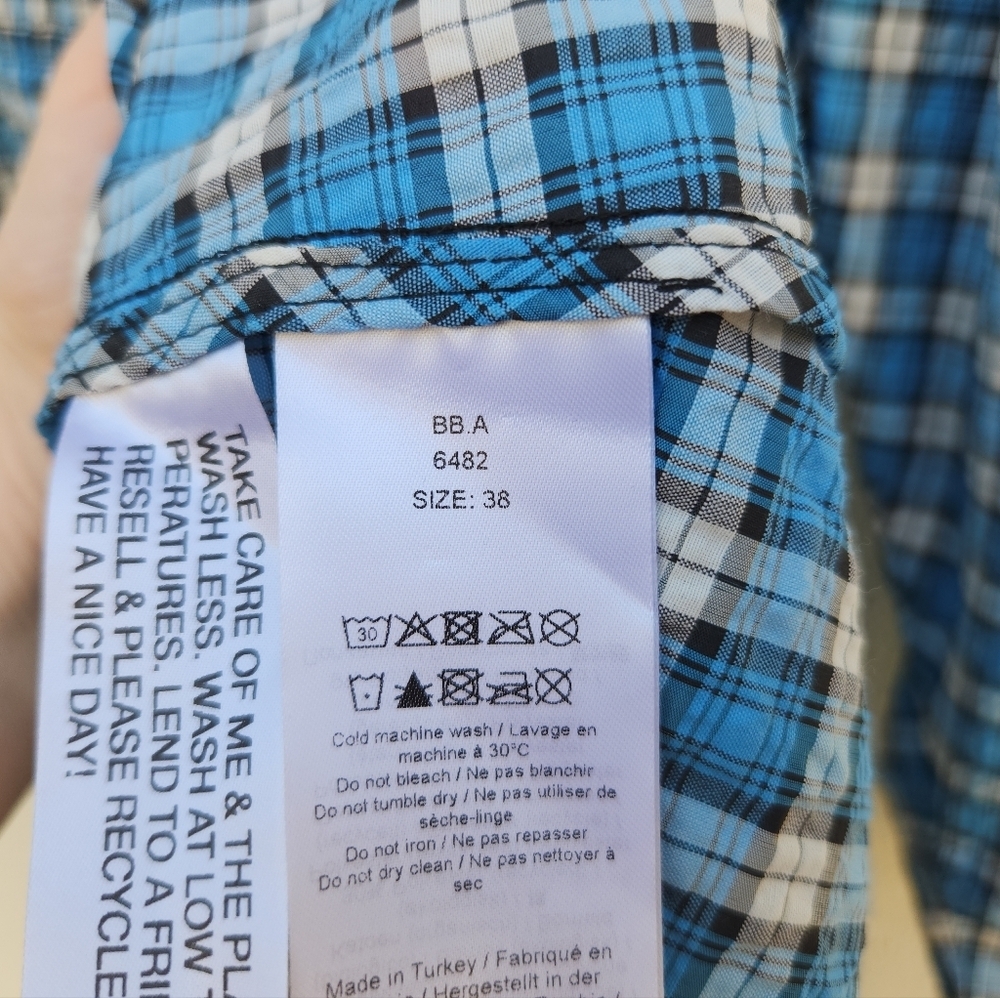 GANNI Seersucker Check Smock Midi Dress - Azure Blue - Picture 9 of 10
